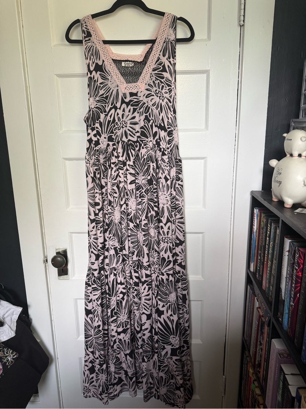Free People “Tiers For You” Boho Maxi Dress w/Floral Print & Crochet Trim M